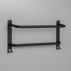 Держатель для полотенец двойной, 41,5 см, 2 крючка, нержавеющая сталь, цвет чёрный