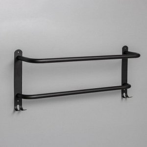 Держатель для полотенец двойной, 50 см, 2 крючка, нержавеющая сталь, цвет чёрный