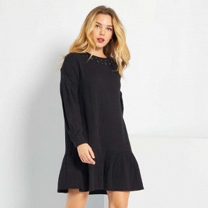 KIABI Короткое платье из хлопка - черный