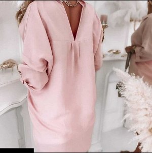 Рубашка Женская 5005 "Вырез + Цепочка На Спине" Розовая