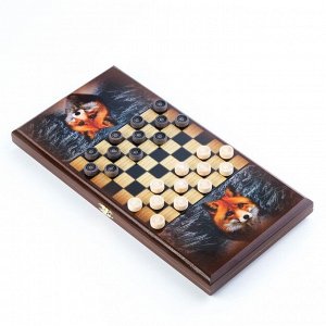 Нарды "Лиса ", деревянная доска 40 x 40 см, с полем для игры в шашки