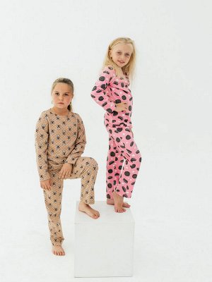 Пижама футболка с длинным рукавом и брюками розовое печенье/Пижама детская