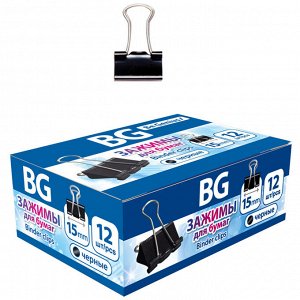 Зажимы для бумаг 15мм, BG, 12шт., черные, картонная коробка