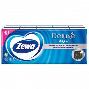 Платки бумажные носовые Zewa "Deluxe" 3-слойные, 19*21см, белые, 10 пачек по 10шт.