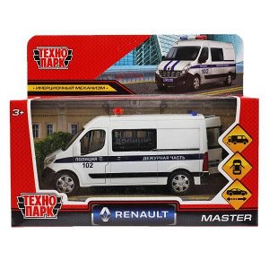 MASTER-14POL-WH Машина металл RENAULT master ПОЛИЦИЯ длина 14 см, двери, инерц, белый, кор. Технопарк в кор.2*32шт