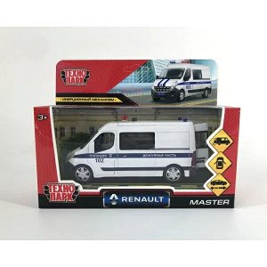 MASTER-14POL-WH Машина металл RENAULT master ПОЛИЦИЯ длина 14 см, двери, инерц, белый, кор. Технопарк в кор.2*32шт