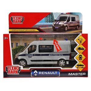 MASTER-14SLPOL-SR Машина металл свет-звук RENAULT master ПОЛИЦИЯ 14 см, двер, серебрист, кор. Технопарк в кор.2*32шт