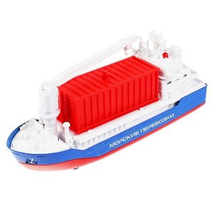 CRANEBOAT-17SL-CONT Модель металл свет-звук корабль КОНТЕЙНЕРОВОЗ 17см, подв. дет, люк, ин.,кор. Технопарк в кор.2*24шт