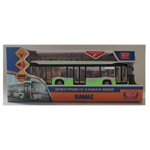 KAMAZBUS-20PL-WHGN Модель пластик свет-звук ЭЛЕКТРОБУС КАМАЗ-6282 19,5 см, 3 кнопк, белый, кор. Технопарк в кор.48шт