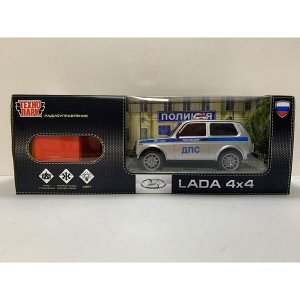 LADA4X4-18LPOL-GY Машина р/у LADA ПОЛИЦИЯ 18 см, свет, сер, кор. Технопарк в кор.24шт