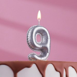 Свеча в торт "Шары", цифра 9, серебро, 7 см