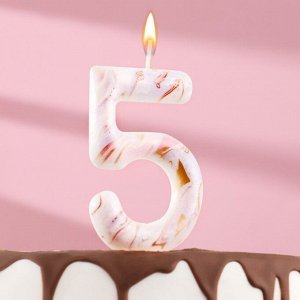 Свеча в торт "Белый мрамор", цифра "5", ГИГАНТ, 12,5 см