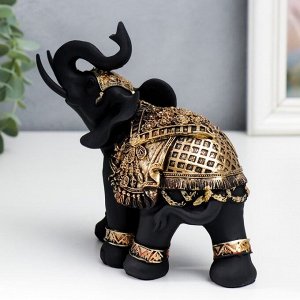 Сувенир полистоун "Чёрный слон в золотой богатой попоне" МИКС 16,5х7,8х17 см