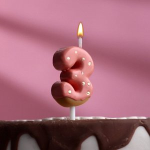 Свеча в торт "Клубничная глазурь", цифра "3", розовая