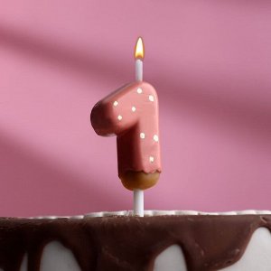 Свеча в торт "Клубничная глазурь", цифра "1", розовая