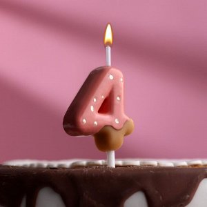 Свеча в торт "Клубничная глазурь", цифра "4", розовая