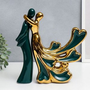 Сувенир керамика "Обьятия, шлейф с сердцами" тёмно-зелёный с золотом набор 2 шт 26,5х26 см