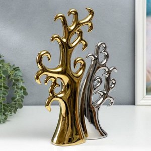 Сувенир керамика "Дерево" золото и серебро набор 2 шт 24х10 32х15 см