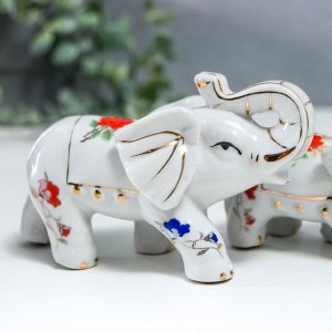 Сувенир керамика "Пять слонов - роспись цветы" набор 5 шт h=8;7,5;5,5;3,8 см 6х18х22 см