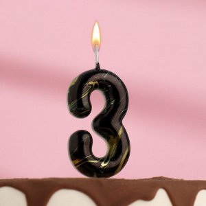 Свеча в торт "Черный мрамор", цифра "3", 8 см