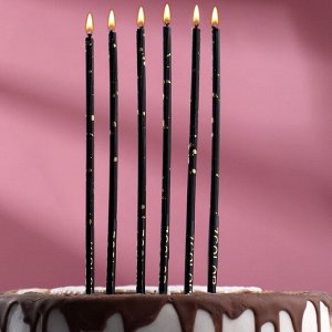 Набор свечей в торт, 6 штук "Исполнение желаний", чёрный с золотом, 17 см