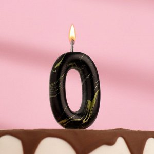 Свеча в торт "Черный мрамор", цифра "0", 8 см