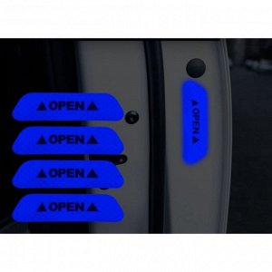 Светоотражающая наклейка "Open", 9,5?2,5 см, синий, набор 4 шт