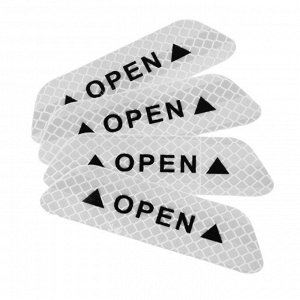 Светоотражающая наклейка "Open", 9,5x2,5 см, белый, набор 4 шт
