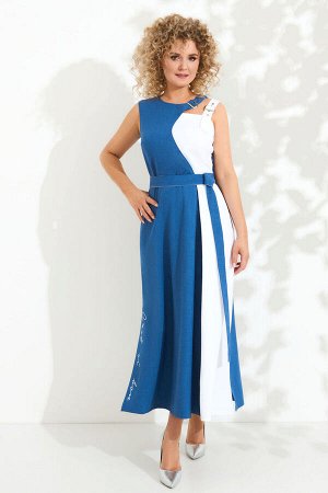 Платье Euro Moda 413 синий джинс с белым
