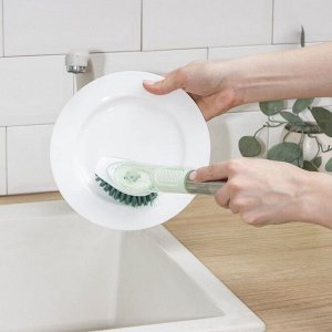 Набор для чистки посуды «Практик», ручка-дозатор, 4 щётки, держатель-стойка, цвет зелёный