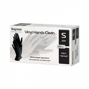 Виниловые перчатки неопудренные, нестерильные «Vinyl Hands Clean», черные, 100 шт., S