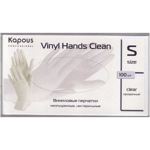 Виниловые перчатки Kapous Vinyl Hands Clean неопудренные нестерильные S прозрачные, 100шт/уп