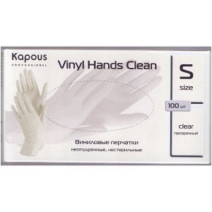 Виниловые перчатки неопудренные, нестерильные «Vinyl Hands Clean», прозрачные, 100 шт., S