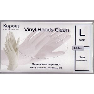 Виниловые перчатки неопудренные, нестерильные «Vinyl Hands Clean», прозрачные, 100 шт., L