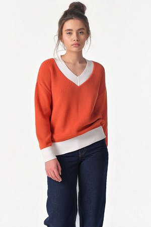 Пуловер вязаный с v-вырезом оранжевый
