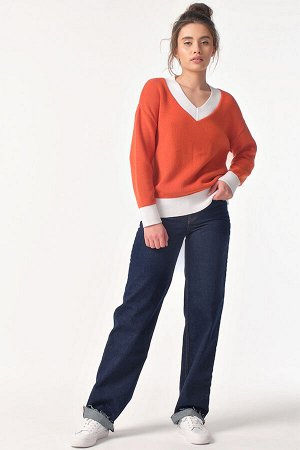 Пуловер вязаный с v-вырезом оранжевый