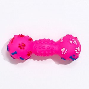 Игрушка пищащая "Гантель с лапками" для собак, 13 см, розовая
