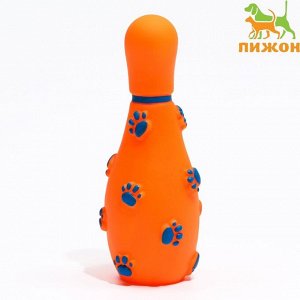 Игрушка пищащая "Кегля" для собак, 14 см, оранжевая
