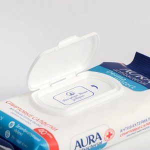 Влажные салфетки антибактериальные спиртовые AURA, 40 шт.