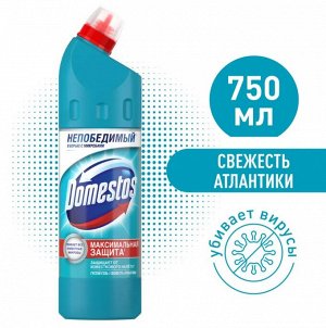 Чистящий гель для унитаза Domestos Свежесть Атлантики, защита от бактерий и вирусов, 750 мл