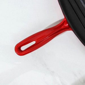 Сковорода-гриль чугунная Red, 27x5,5 см, с 2 сливами, пластиковая ручка, цвет красный