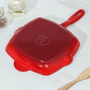 Сковорода-гриль чугунная Red, 27?5,5 см, с 2 сливами, пластиковая ручка, цвет красный