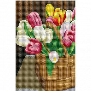 Набор для творчества Алмазная мозаика Букет ярких тюльпанов в корзинке с подр. 22*32см AS22024