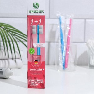 Зубная щётка Synergetic Eco Dental Care средней жесткости, розовая, голубая, 2 шт.