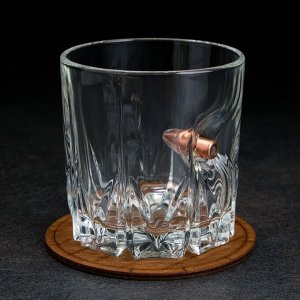 Набор "Непробиваемый", 2 стакана 200 мл с пулей, камни для виски 4 шт. в мешочке, подставка