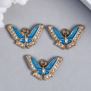 Декор для творчества металл "Бабочка с синими крыльями" стразы 1,4х2 см