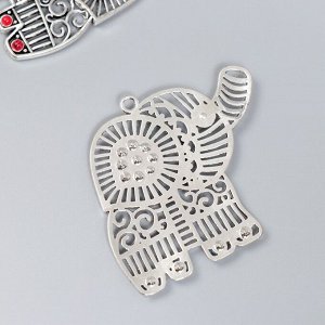 Декор для творчества металл "Слонёнок с камешками" серебро МИКС 5,5х5,1 см