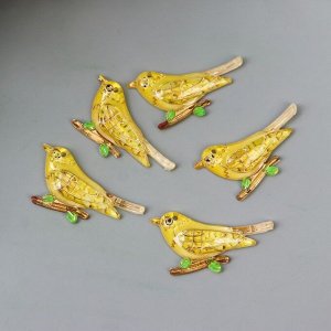 Декор для творчества пластик "Птица на ветке жёлтая" с золотом 1,6х3,1 см