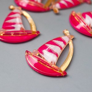 Декор для творчества пластик "Парусник розовый" с золотом 2,9х2,3 см