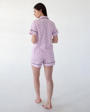 Пижама с шортами и коротким рукавом розовая в полоску